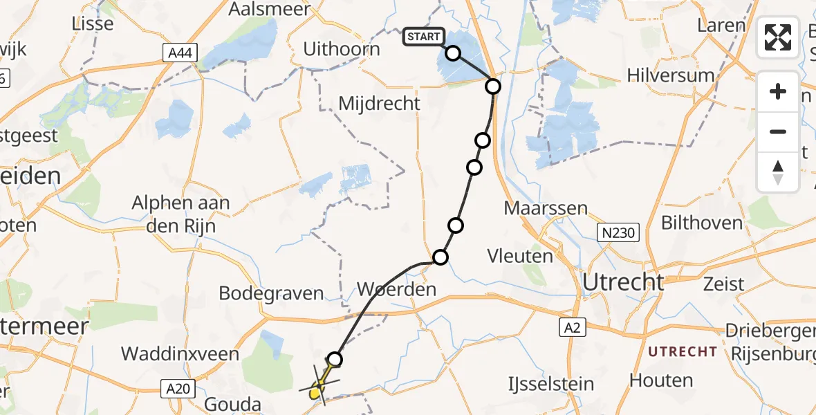 Routekaart van de vlucht: Politieheli naar Driebruggen, Botsholsedijk