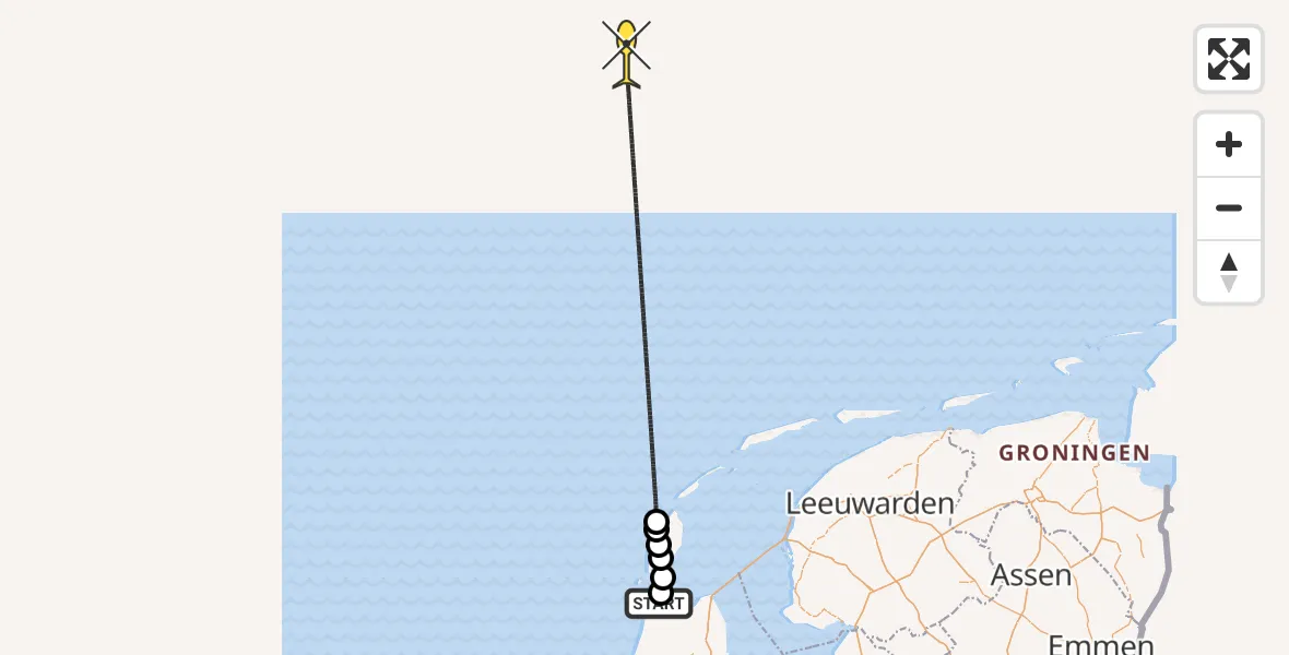 Vluchtroute Kustwachthelikopter van Vliegveld De Kooy naar 