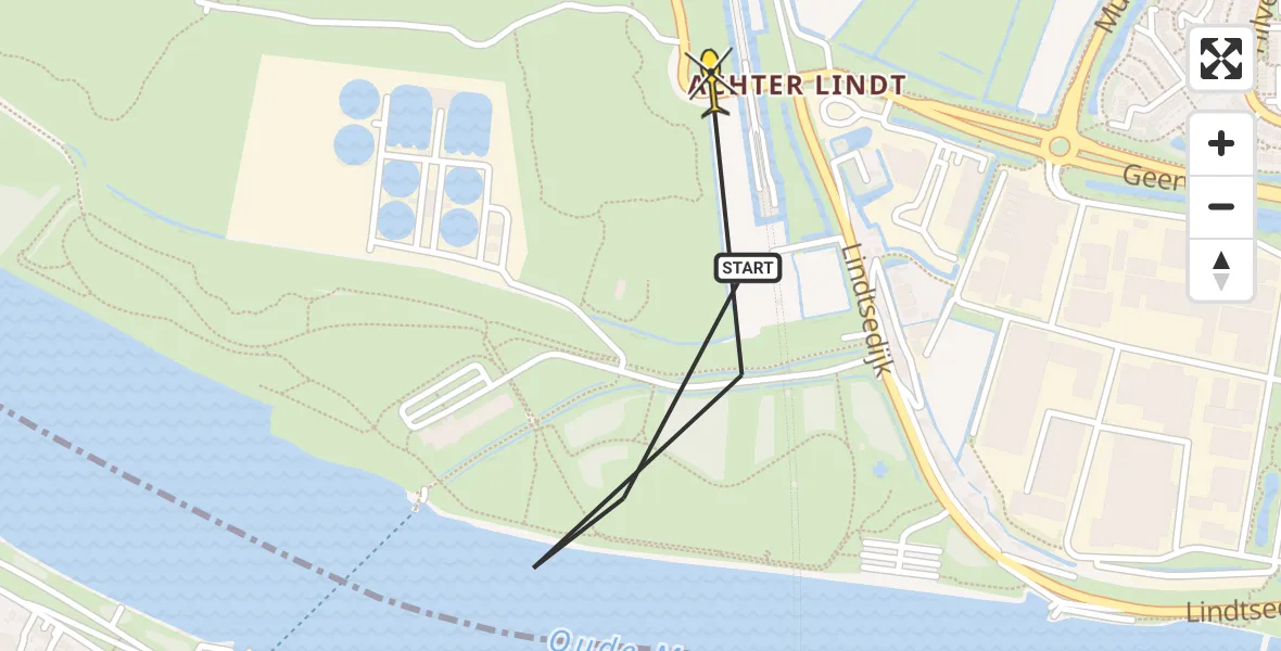 Routekaart van de vlucht: Politieheli naar Zwijndrecht, Lindtsedijk