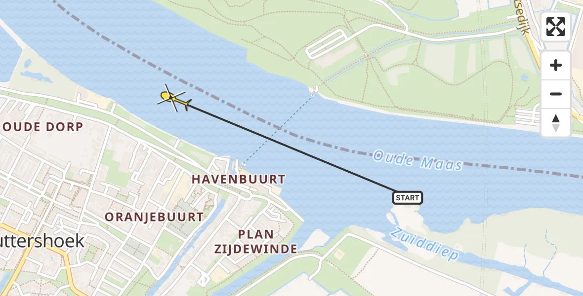 Routekaart van de vlucht: Politieheli naar Puttershoek, Weverseinde