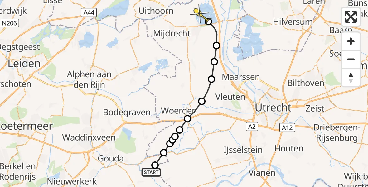 Routekaart van de vlucht: Politiehelikopter naar Vinkeveen, Hoenkoopse Buurtweg