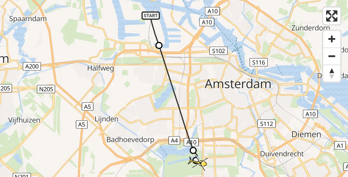 Routekaart van de vlucht: Lifeliner 1 naar Amstelveen, Corsicaweg