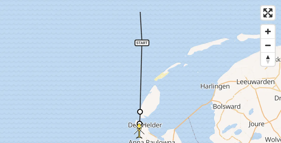Routekaart van de vlucht: Kustwachthelikopter naar Den Helder, Noordduinpad