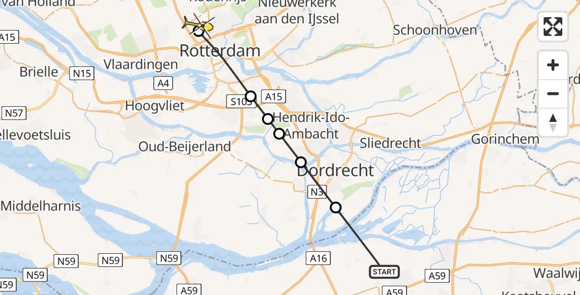 Routekaart van de vlucht: Lifeliner 2 naar Rotterdam The Hague Airport, Moerseweg