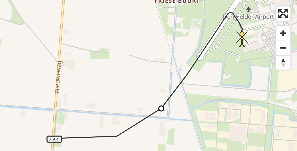 Routekaart van de vlucht: Kustwachthelikopter naar Vliegveld De Kooy, Middenvliet