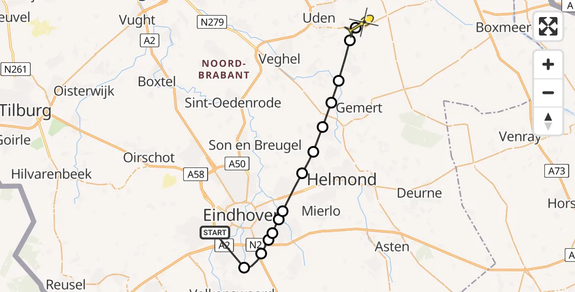 Routekaart van de vlucht: Lifeliner 3 naar Vliegbasis Volkel, De Hurken