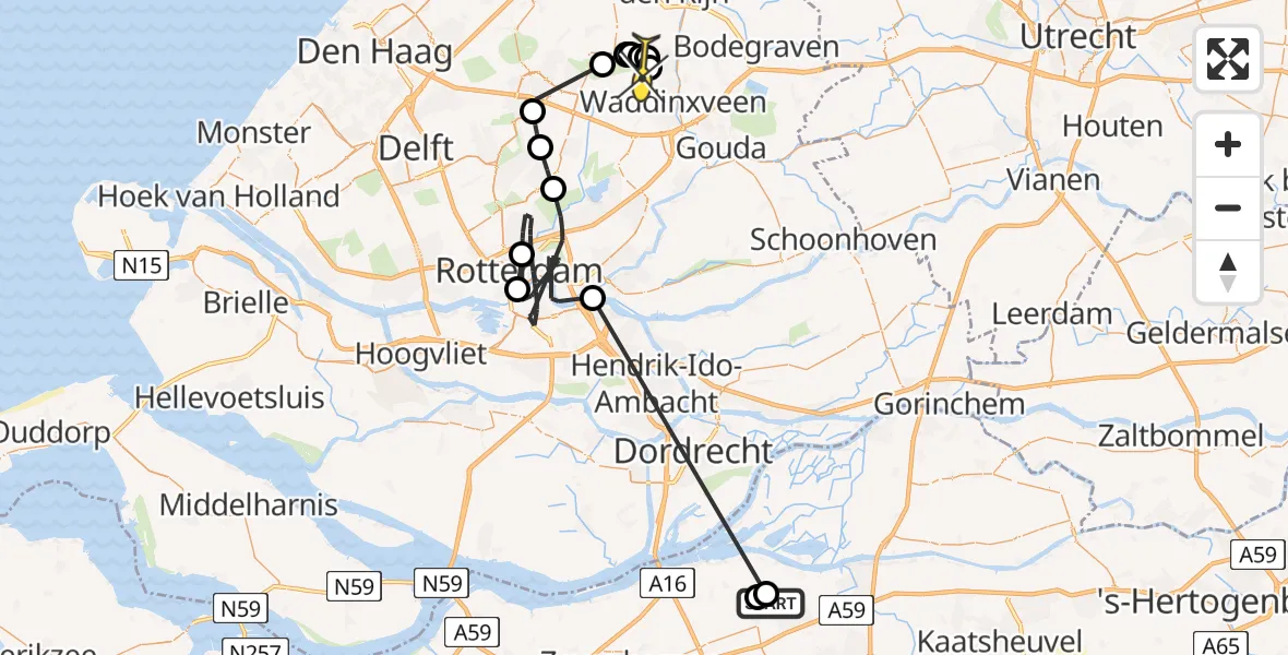 Routekaart van de vlucht: Politieheli naar Waddinxveen, Moerseweg