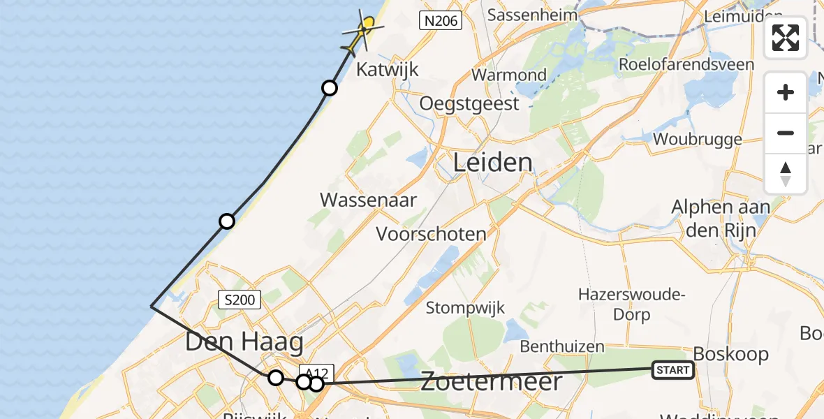 Routekaart van de vlucht: Politieheli naar Katwijk, Waterpas