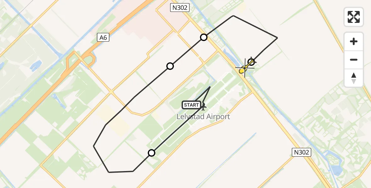 Routekaart van de vlucht: Traumaheli naar Lelystad Airport, RDW-testbaan