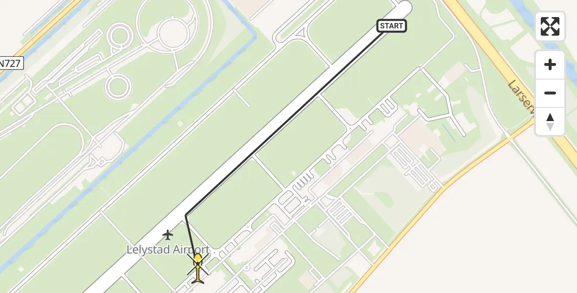 Routekaart van de vlucht: Traumaheli naar Lelystad Airport, Emoeweg