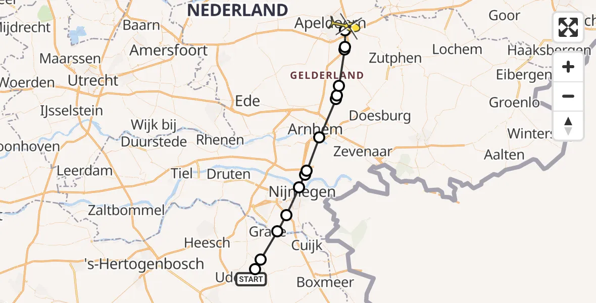 Routekaart van de vlucht: Lifeliner 3 naar Apeldoorn, Millsebaan