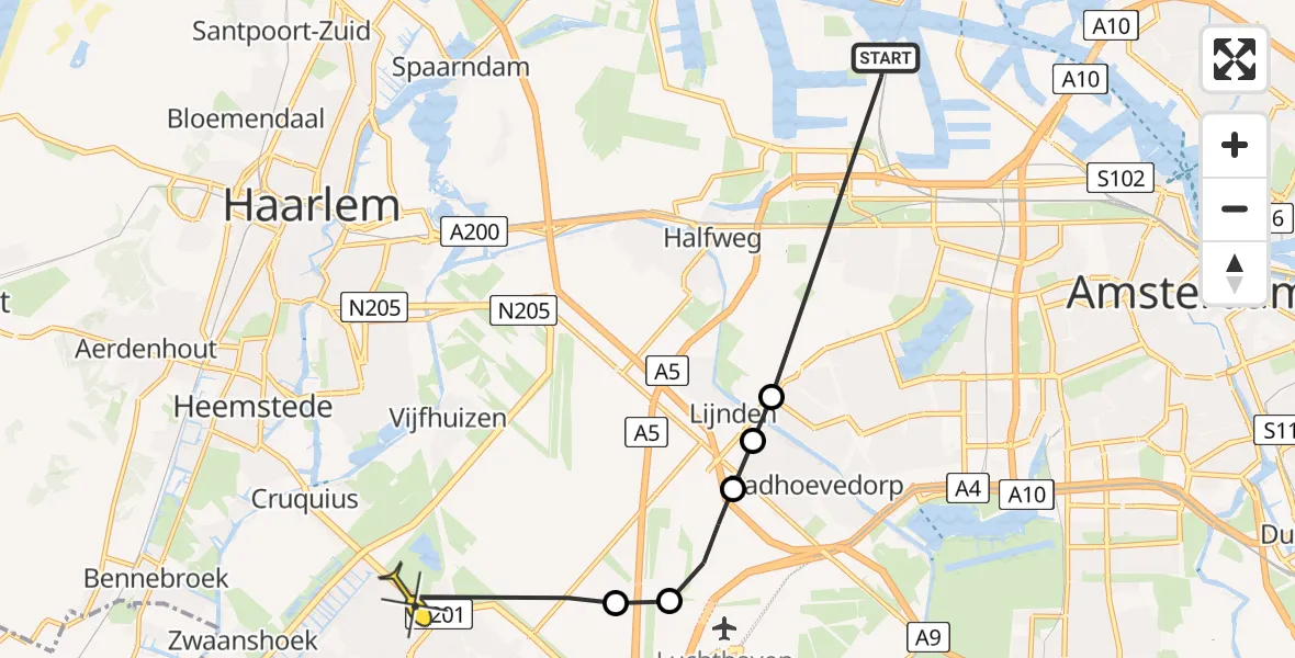 Routekaart van de vlucht: Lifeliner 1 naar Hoofddorp, De Alpen