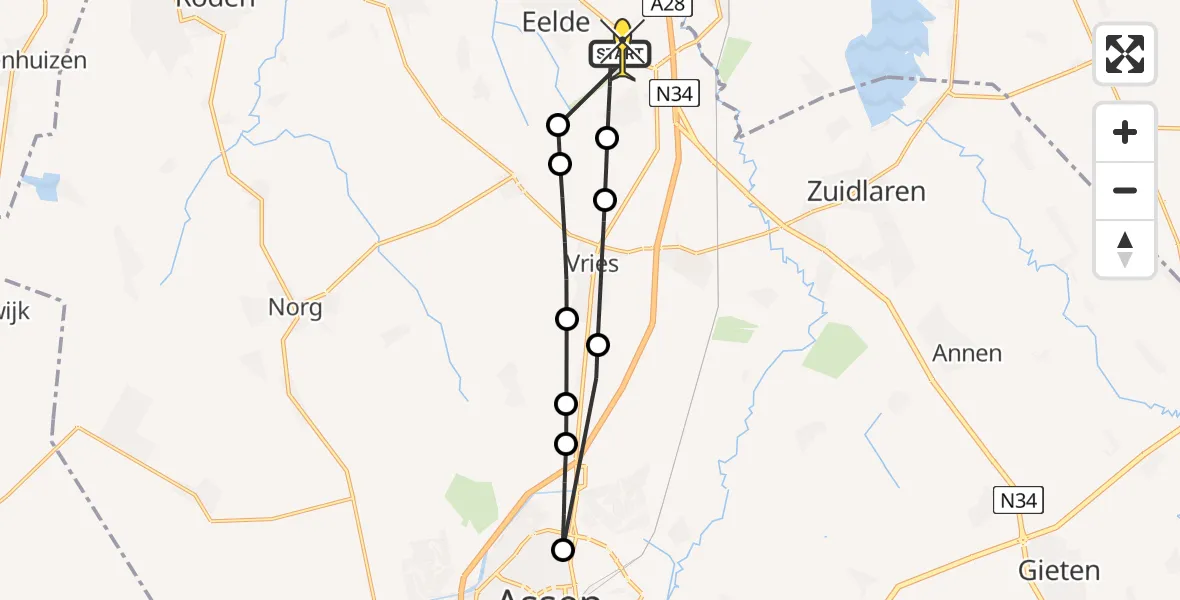 Routekaart van de vlucht: Lifeliner 4 naar Groningen Airport Eelde, Vissersweg