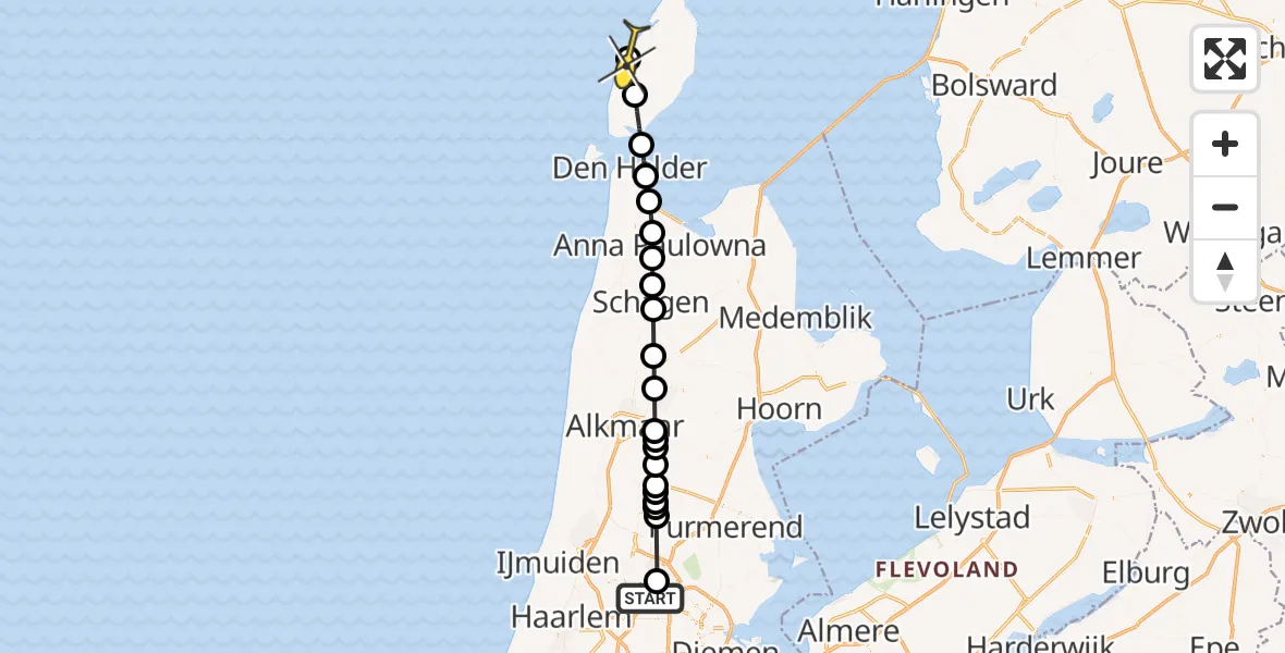 Routekaart van de vlucht: Lifeliner 1 naar De Koog, Gerrit Bolkade