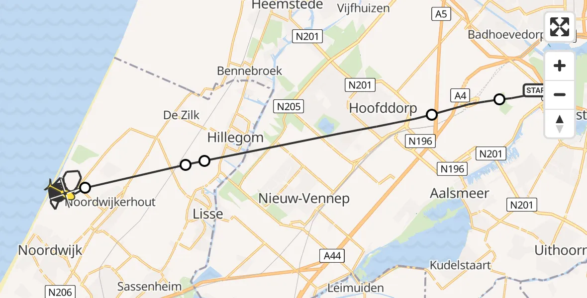 Routekaart van de vlucht: Politieheli naar Noordwijk, Loevesteinse Randweg