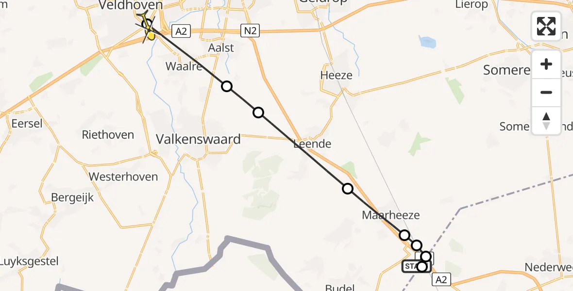 Routekaart van de vlucht: Lifeliner 2 naar Veldhoven, Philipsweg