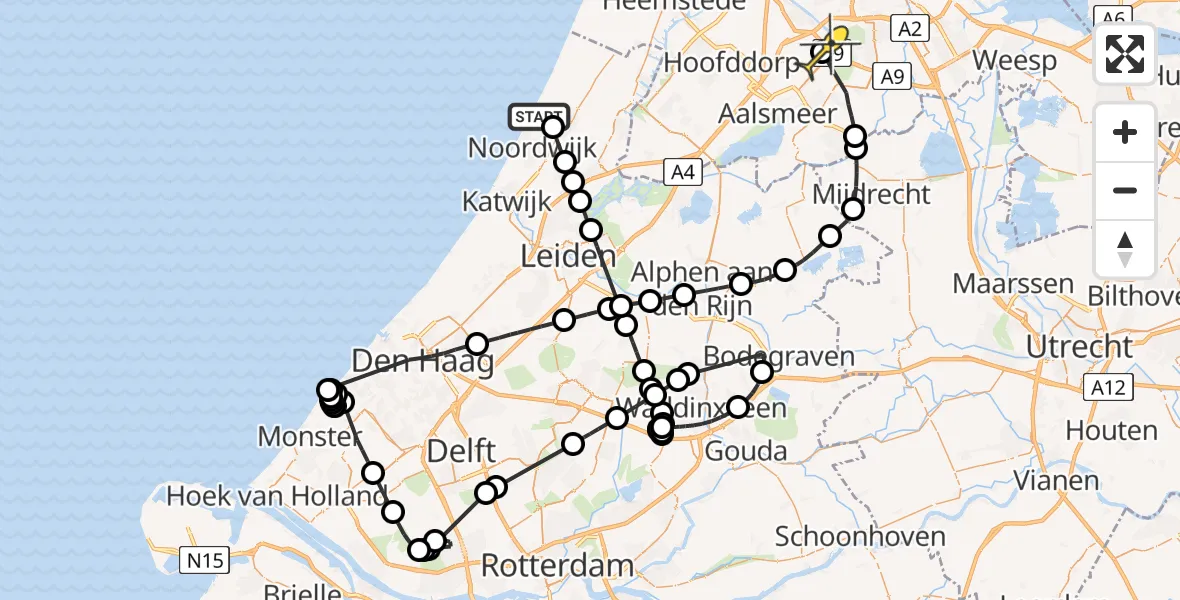 Routekaart van de vlucht: Politieheli naar Schiphol, Rijwielpad Boswachterij Noordwijk