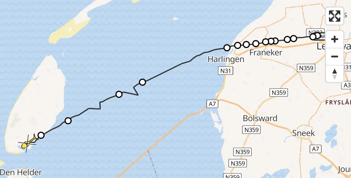 Routekaart van de vlucht: Ambulanceheli naar Den Hoorn, Ingelumerdyk