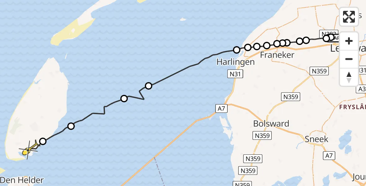 Routekaart van de vlucht: Ambulancehelikopter naar Den Hoorn, Ingelumerdyk
