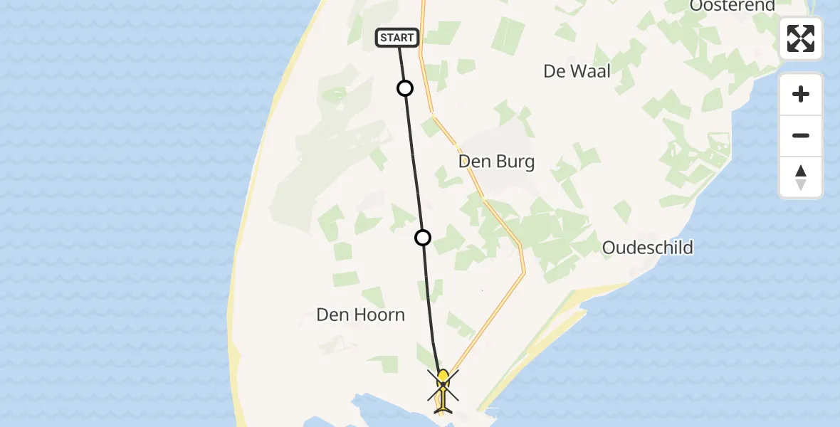 Routekaart van de vlucht: Lifeliner 1 naar Den Hoorn, Gerritslanderdijkje