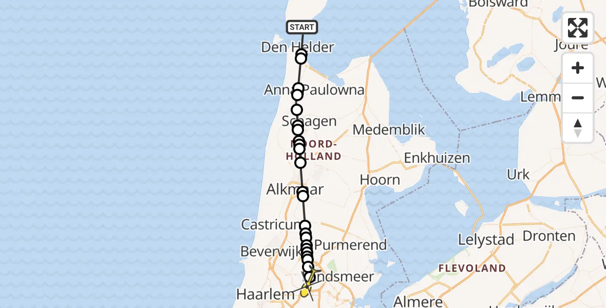 Routekaart van de vlucht: Lifeliner 1 naar Amsterdam Heliport, Veerhaven