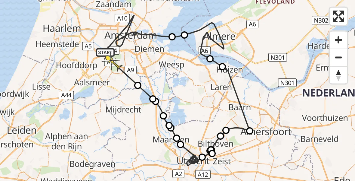 Routekaart van de vlucht: Politieheli naar Amstelveen, Zutendaalstraat