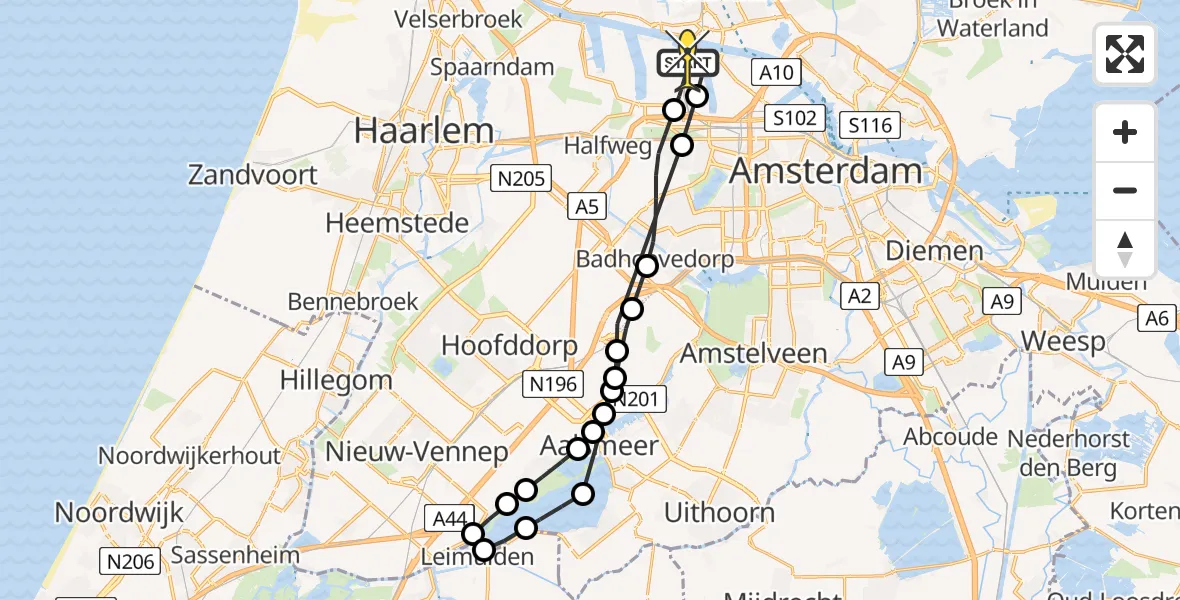 Routekaart van de vlucht: Lifeliner 1 naar Amsterdam Heliport, Nieuw-Zeelandweg