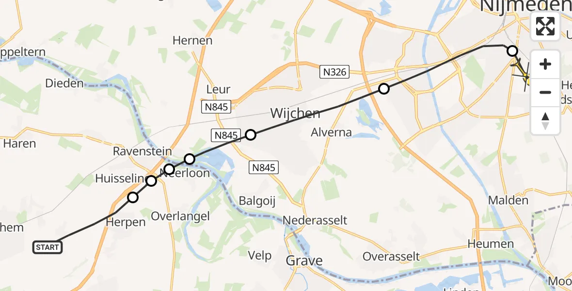 Routekaart van de vlucht: Lifeliner 3 naar Radboud Universitair Medisch Centrum, Buunderstraat