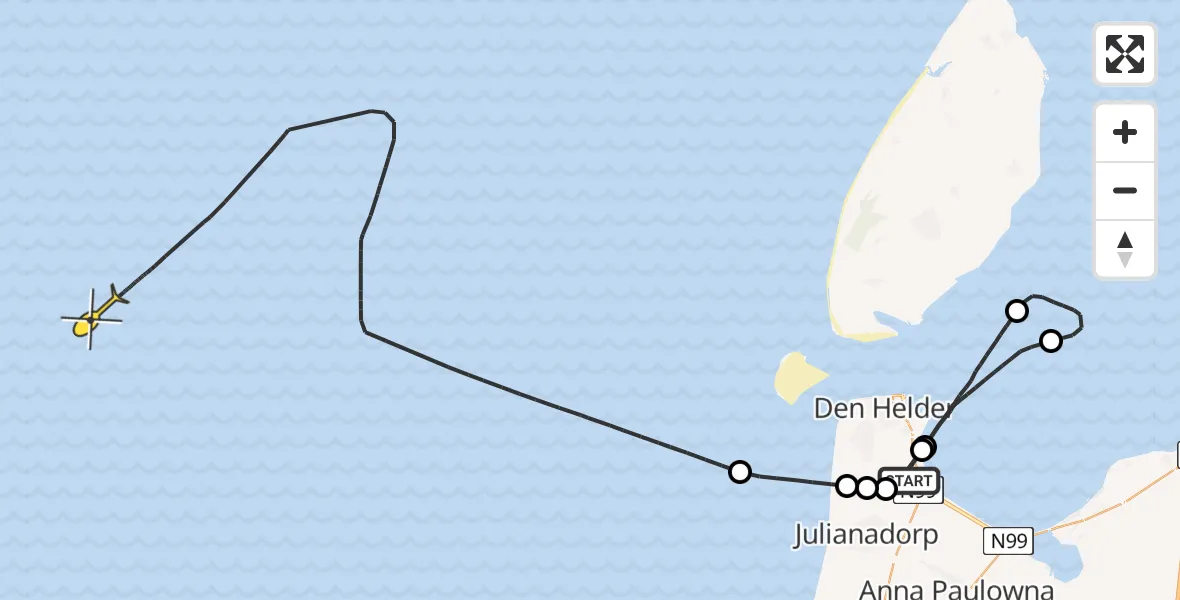 Routekaart van de vlucht: Kustwachthelikopter naar Oostoeverweg