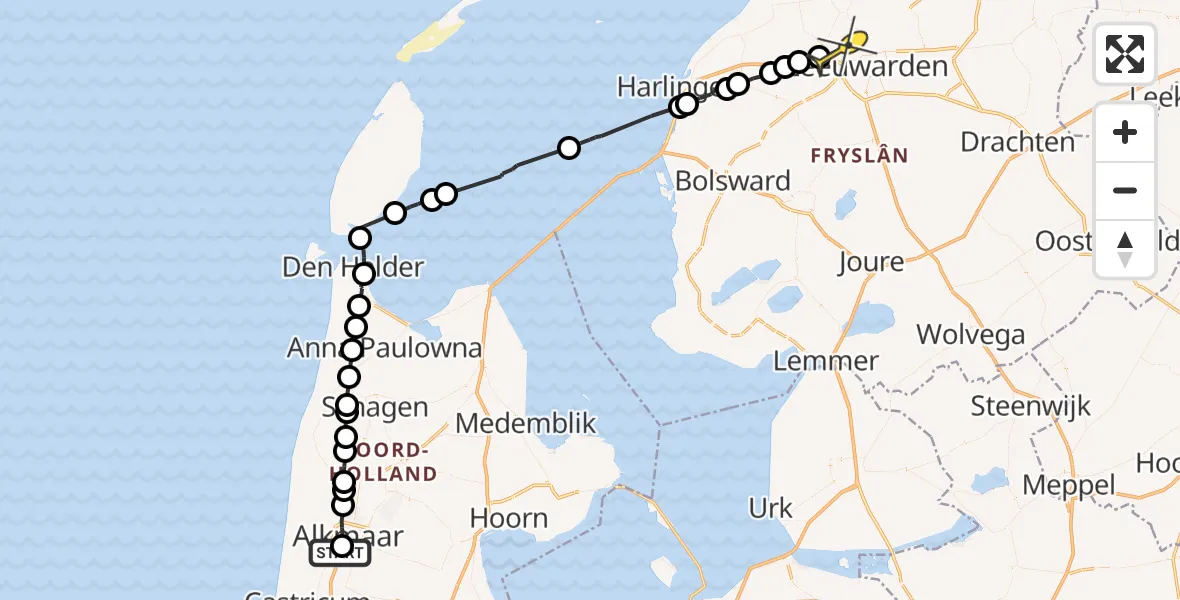 Routekaart van de vlucht: Ambulanceheli naar Leeuwarden, Kennemerstraatweg