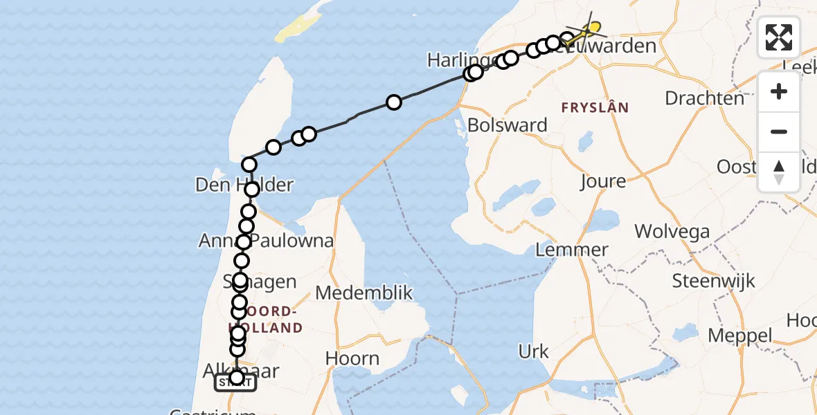 Routekaart van de vlucht: Ambulancehelikopter naar Leeuwarden, Kennemerstraatweg