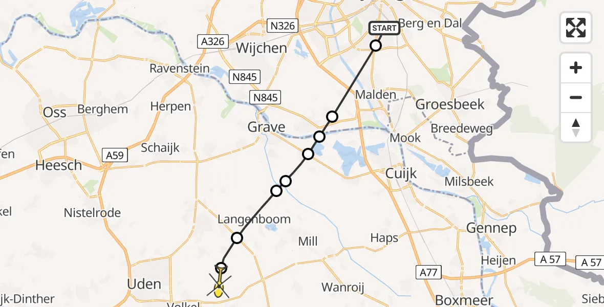 Routekaart van de vlucht: Lifeliner 3 naar Vliegbasis Volkel, St. Annastraat