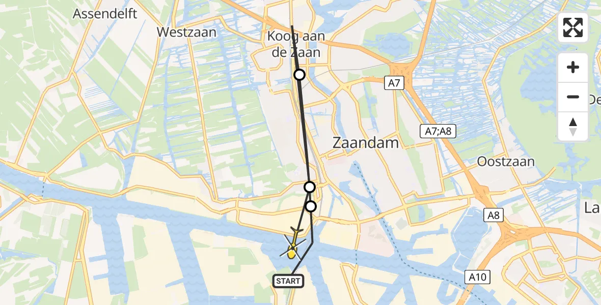 Routekaart van de vlucht: Lifeliner 1 naar Amsterdam Heliport, Ronde Tocht