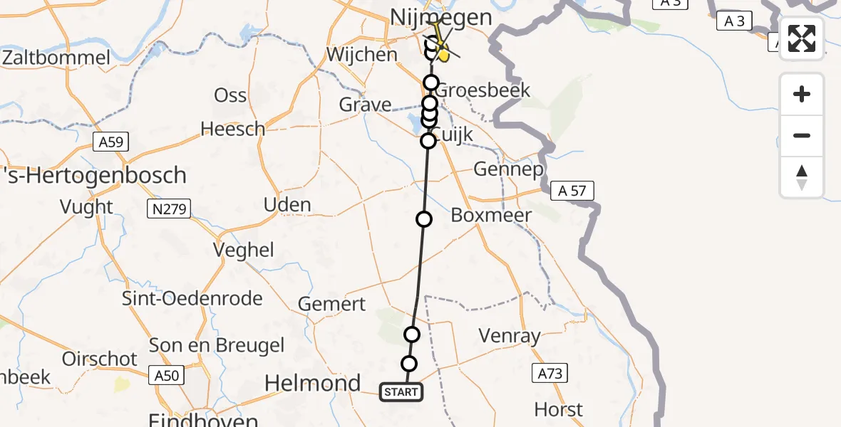 Routekaart van de vlucht: Lifeliner 2 naar Radboud Universitair Medisch Centrum, Hemelrijkseweg