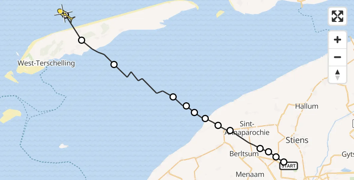 Routekaart van de vlucht: Ambulanceheli naar Foarste Dyk