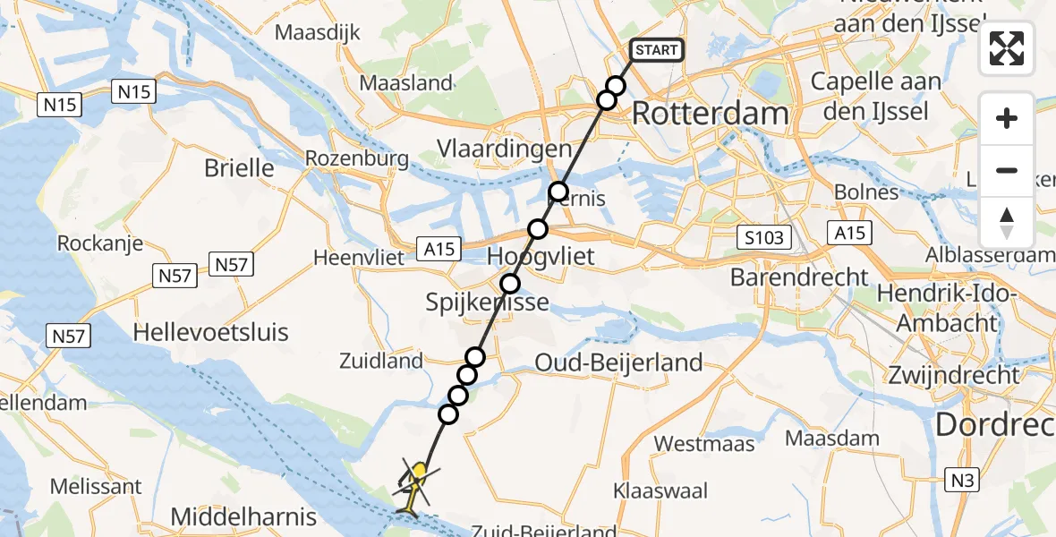 Routekaart van de vlucht: Lifeliner 2 naar Goudswaard, Sidelingepad