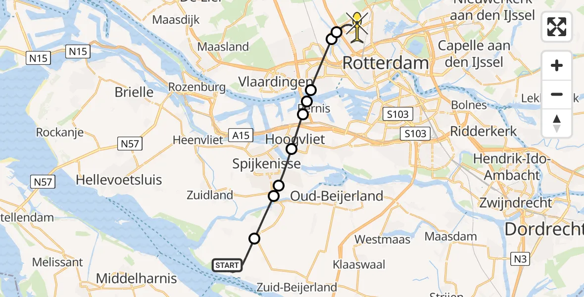 Routekaart van de vlucht: Lifeliner 2 naar Rotterdam The Hague Airport, Lange Eendragtsweg