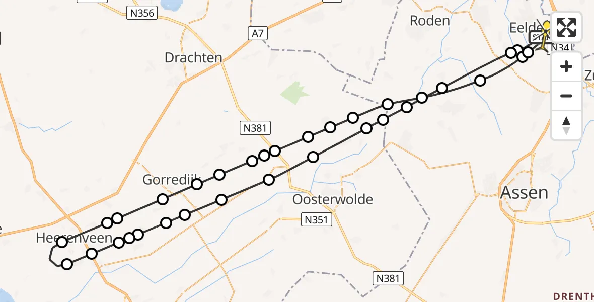 Routekaart van de vlucht: Lifeliner 4 naar Groningen Airport Eelde, Eekhoornstraat