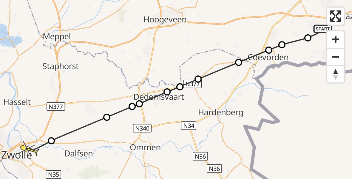 Routekaart van de vlucht: Lifeliner 4 naar Zwolle, Dommersweg