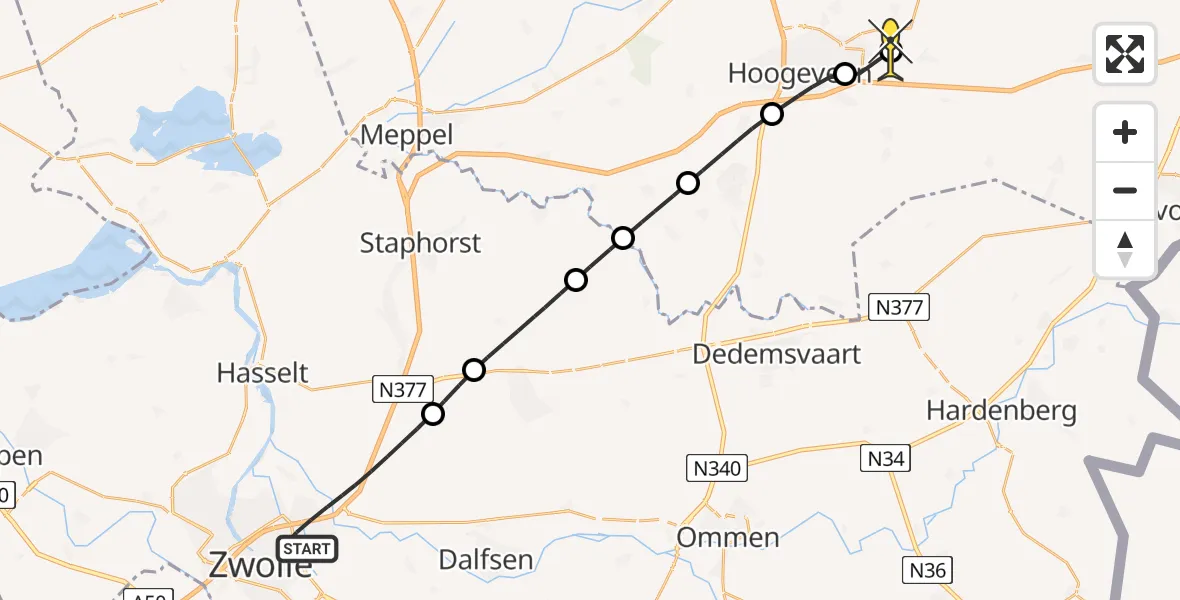 Routekaart van de vlucht: Lifeliner 4 naar Tiendeveen, Nieuw-Guineastraat