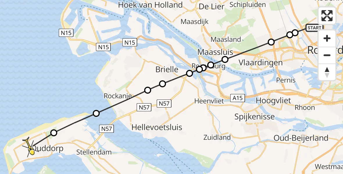 Routekaart van de vlucht: Lifeliner 2 naar Ouddorp, Otterdijk