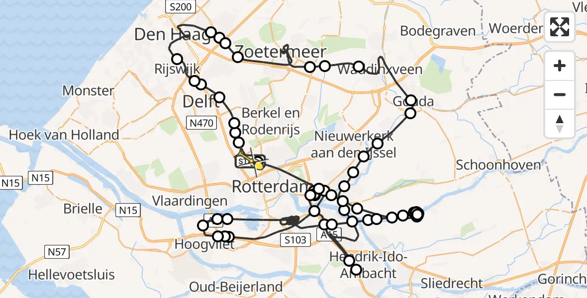 Routekaart van de vlucht: Politieheli naar Rotterdam The Hague Airport, Schieveense polder