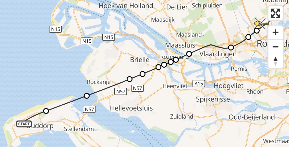 Routekaart van de vlucht: Lifeliner 2 naar Rotterdam The Hague Airport, Noordzeepark-Zuiderdiep