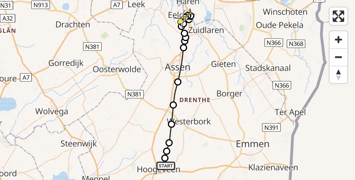 Routekaart van de vlucht: Lifeliner 4 naar Groningen Airport Eelde, Stuifzandseweg