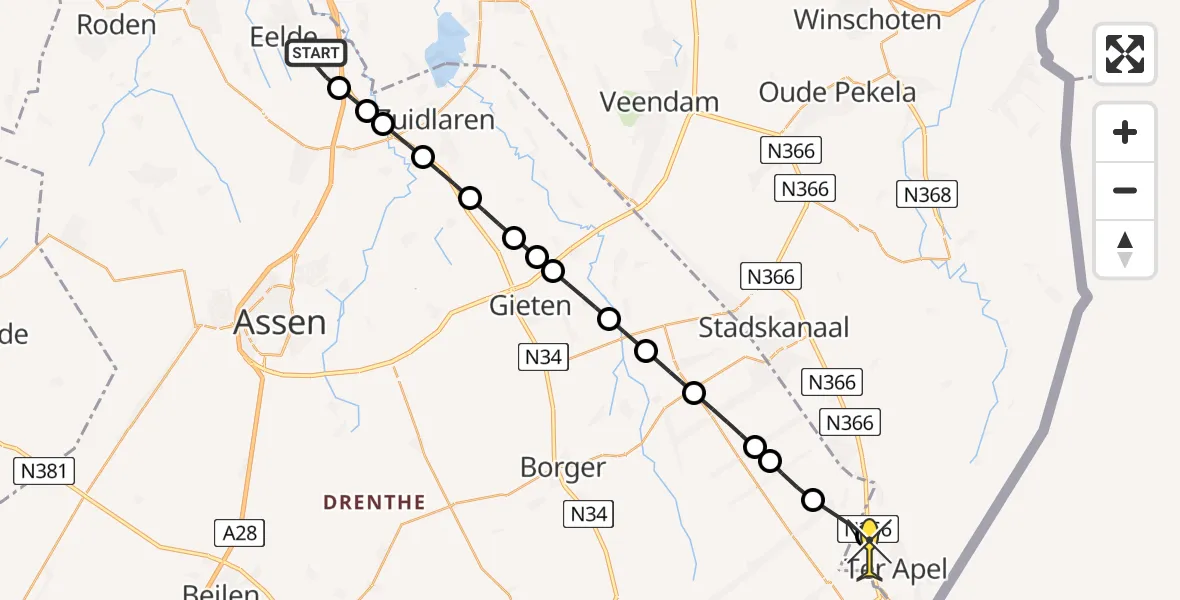 Routekaart van de vlucht: Lifeliner 4 naar Ter Apel, Vissersweg