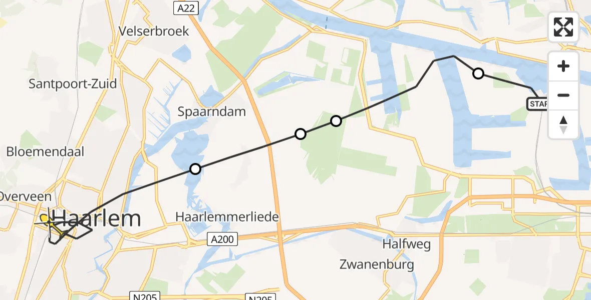 Routekaart van de vlucht: Lifeliner 1 naar Haarlem, Siciliëweg