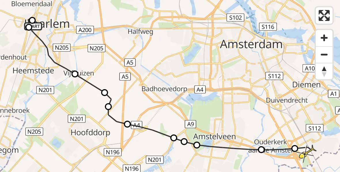 Routekaart van de vlucht: Lifeliner 1 naar Academisch Medisch Centrum (AMC), Zijlweg