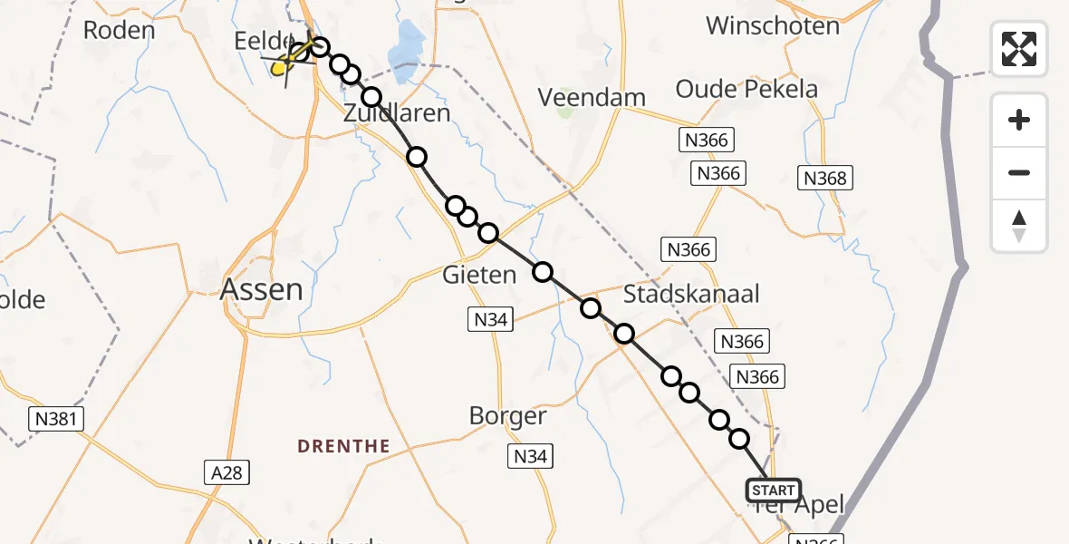 Routekaart van de vlucht: Lifeliner 4 naar Groningen Airport Eelde, Ter Apelervenen