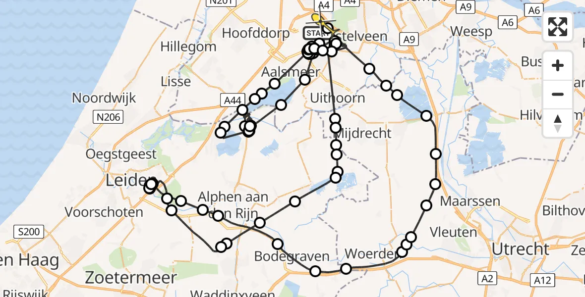 Routekaart van de vlucht: Politieheli naar Schiphol, Meester Jac. Takkade