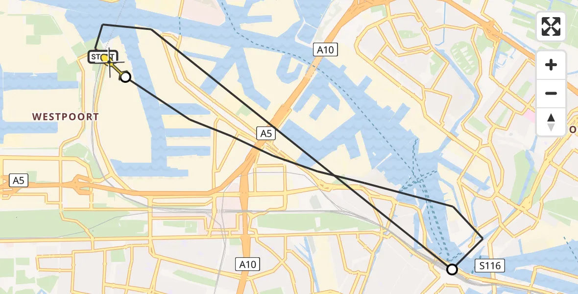 Routekaart van de vlucht: Lifeliner 1 naar Amsterdam Heliport, Hemweg